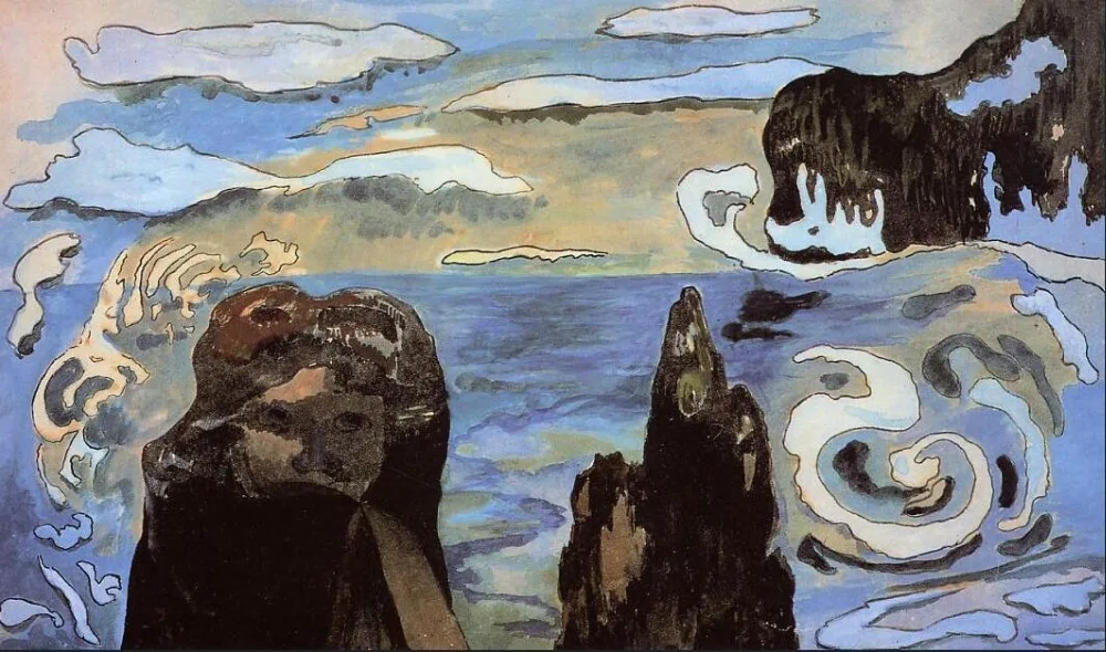 

High quality Oil painting Canvas Reproductions At the black rocks (1889) by Paul Gauguin hand painted