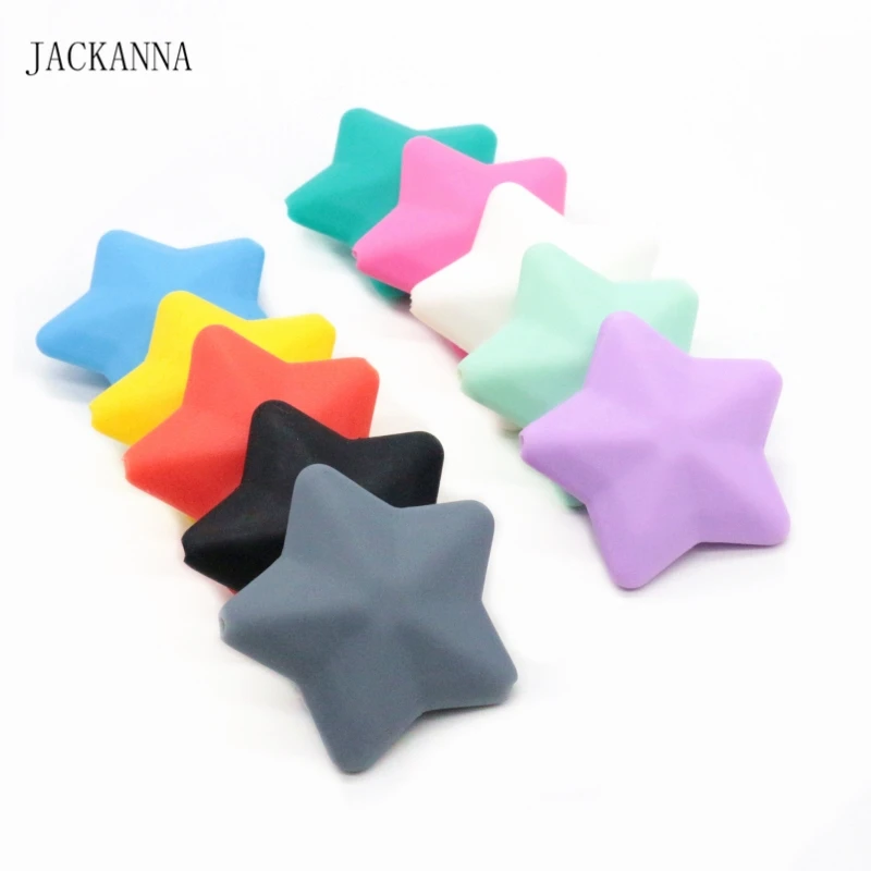 

50PCS Star Silicone Beads Baby Teether BPA Free Chew Bead Diy Teething Necklace Pendant Jewelry Making Pacifier Clips Accessory