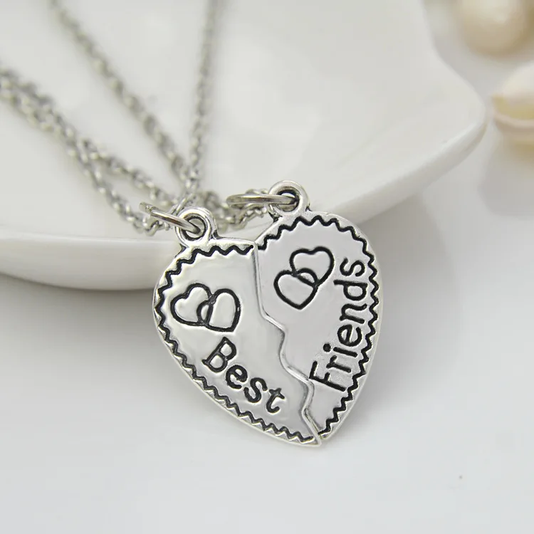 

New Fashion Women Hand Made Hollow Broken Heart Crystal Couple pendant necklace bestfriends BFF gift statement choker jewelry