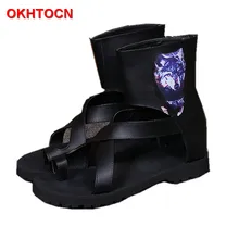 OKHOTCN/мужские летние сандалии-гладиаторы с высоким берцем повседневная обувь черного цвета с ремешком в римском стиле крутая пляжная обувь без задника Вьетнамки большого размера
