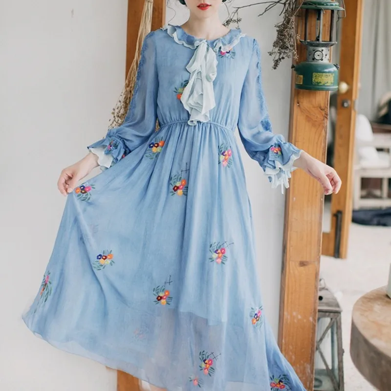 

Letter of Love Fate 2019 Women's Sweet A-line Chiffo Style Vintage Daily Dress Fairy Kei Hanfu Long Dress Long Sleeve Spring