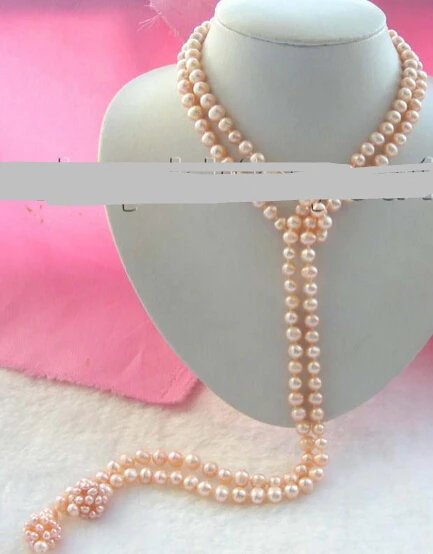 

NEW 001622 Longest Natural 7-8mm Round Pink Pearl Necklace