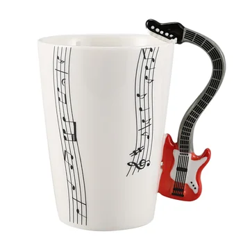 

Creative Music Style Guitar Ceramic Mug Coffee Tea Milk Stave Cups With Handle Coffee Mug Novelty Gifts Red Guitar Black