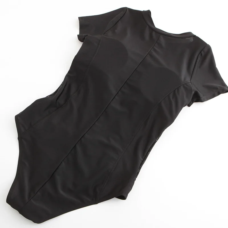 Riseado 2018 One Piece Swimsuit Short Sleeve Surfing Suits Mesh Sport Swimwear Women Solid Zipper Beachwear Bathing Suits