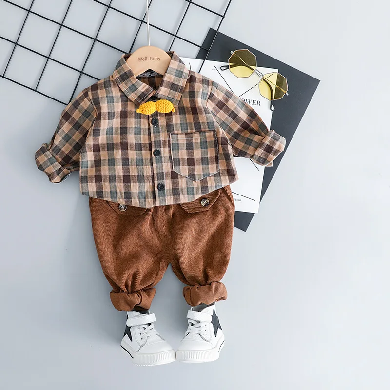

Fashion Toddler Boys Clothing Set Kids Suit Plaid Boy Shirt + Pants Cute Kids Clothes
