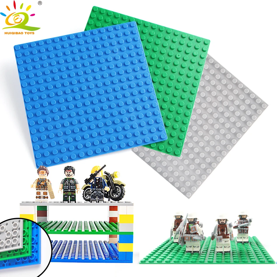 

HUIQIBAO TOYS 3PCS 16*16 Dots BasePlate Plastic Double Side Bricks Building Blocks For Children City Military Figures