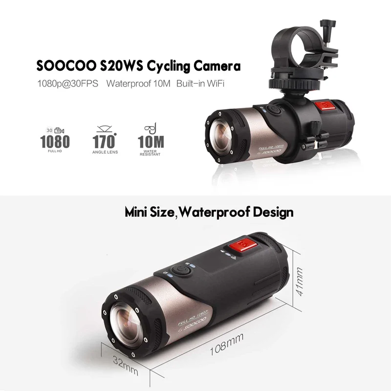 SOOCOO S20WS мини видеокамера Экшн камера 170 градусов широкоугольный объектив