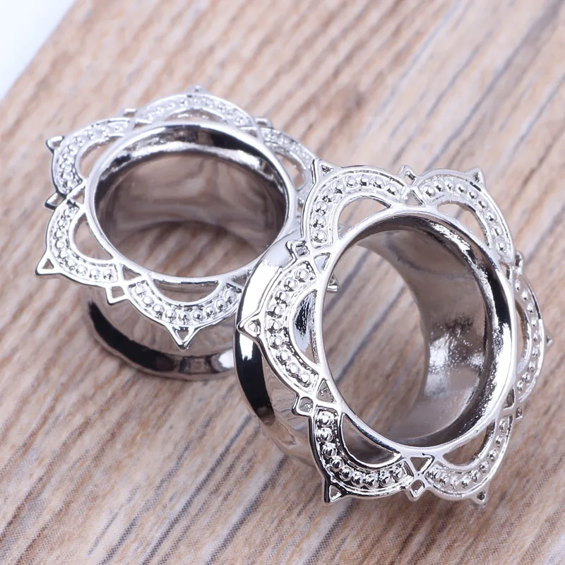 Lotus Petal Silver Ear Plugs Tunnel Wholesale 60pcs Body Jewelry Eyelets Copper Piercing Ear Expander Stretcher Flesh Tunnel