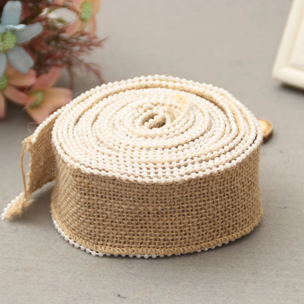 3.5CM New Decorative Pearl Linen Ribbon Roll Ribbon Natural Linen Twine