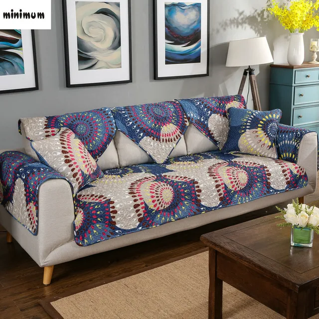 Blue Mediterranean Style Sofa Cover Sets Cotton Cloth Slipcover Blue Mediterranean Style Sofa Cover Sets Cotton Cloth Slipcover Home Anti Skid Mats
