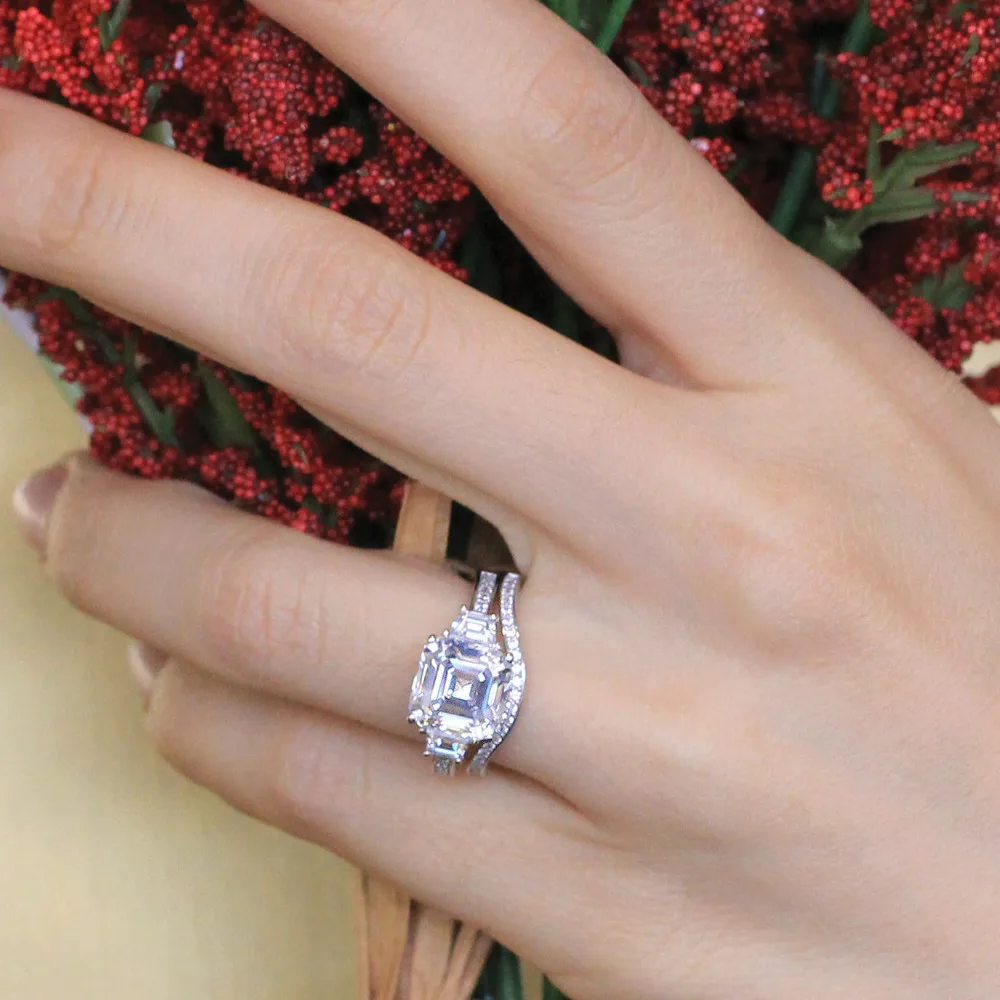 4,0 карат 9x9 мм асшер разрезанный Муассанит кольцо набор DEF цвет Отличное соответствие кольцо для женщин Твердое 14 к белое золото