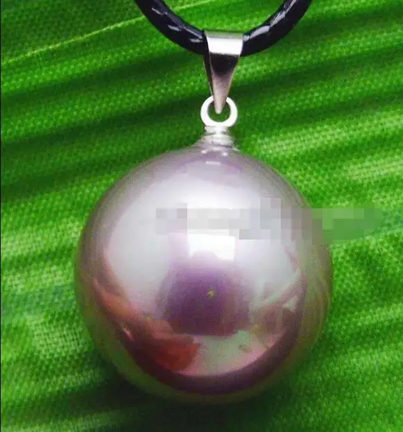 

Free Shipping >> SALE Big purple Round 18mm Sea Shell Pearl pendant cord 17-18" necklace