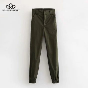 

Bella Philosophy 2018 summer High waist women cargo pants harem camo pants streetwear female pants solid ladies pants