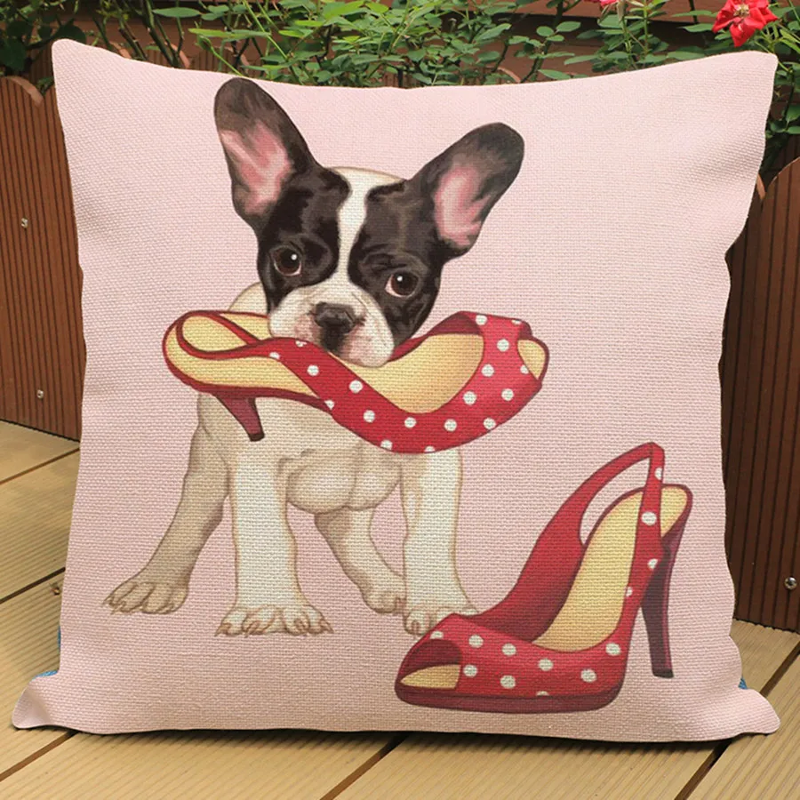 Наволочка из хлопка и льна с принтом в виде милых животных кошек собак|cushion