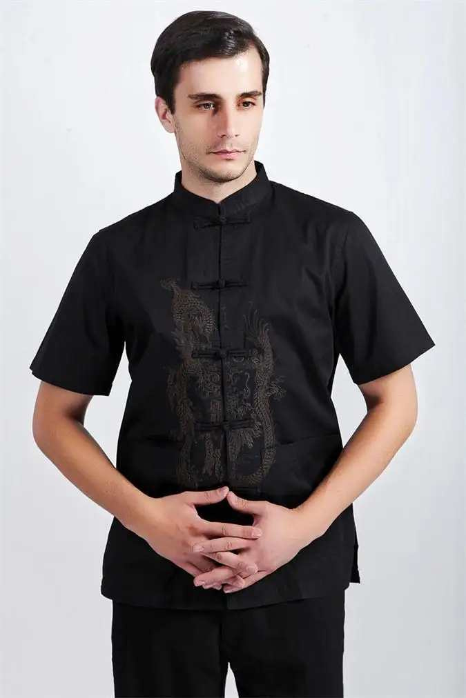 New Black Chinese Tradition Style Men's Dragon Pattern Kung Fu Short