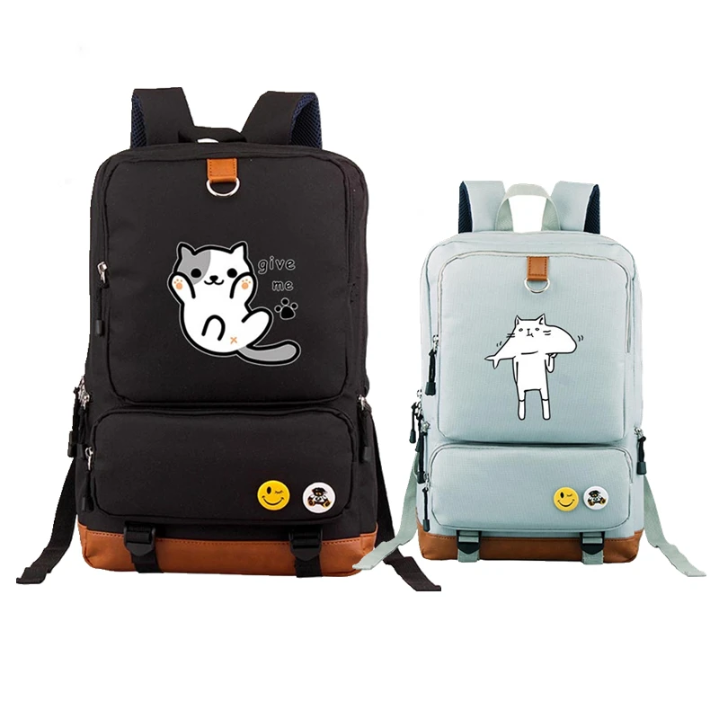 

Women Backpack New High Quality Neko Atsume Kawaii Cat Emoji Canvas Printing Backpack Mochila Feminina Fashion School Bags