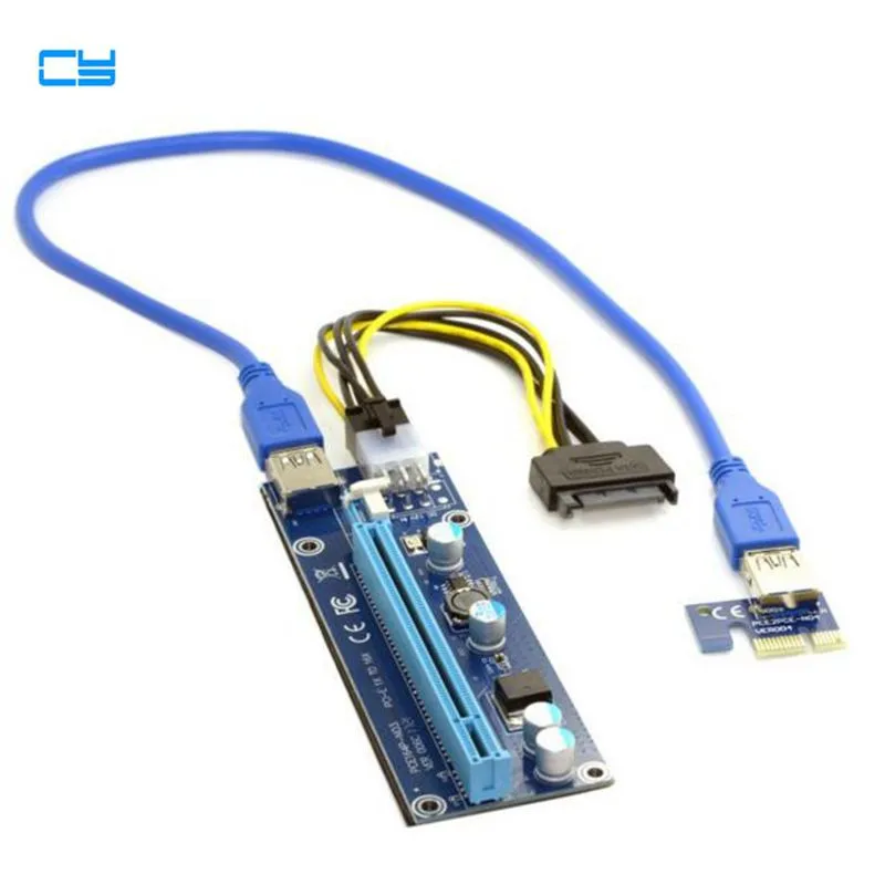 PCI-E 1x to 16x Mining Machine Enhanced Extender Riser Adapter with USB 3.0 & 6Pin Power Cable PCIE USB3.0                   