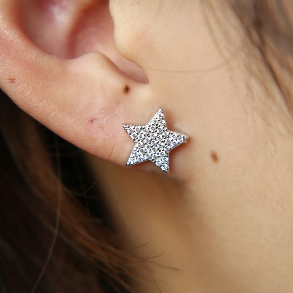 925 пробы серебряные серьги-гвоздики с одной звездой для женщин, покрытые фианитами, предотвращающие аллергию, Brincos pendientes mujer moda Brincos