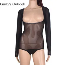 Дешевые цельные прозрачные топы для танца живота марлевые сексуальные боди с длинным рукавом Кожа Белый Черный разные цвета