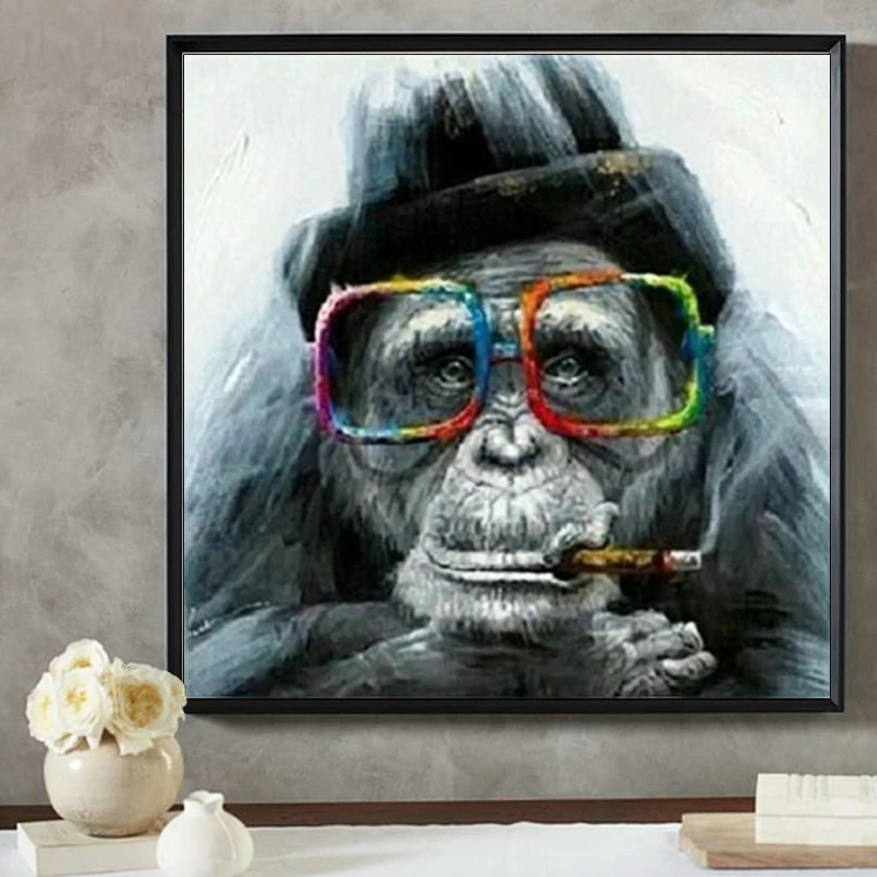 Ulight Canvas Wall Art Gorilla Aap Met Bril En Pijp Animal Art Schilderij  Abstract Modern Home Decoration Picture No Frame|Schilderij &  Schoonschrift| - AliExpress