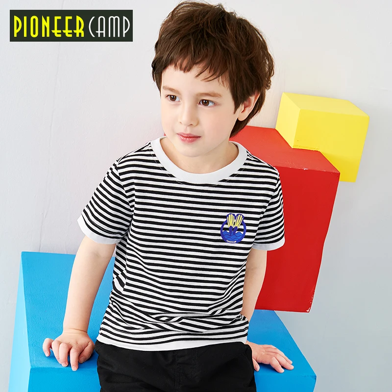

Pioneer kids new summer short sleeve t-shirt for boys fashion strip t shirt children quality cotton stretch tshirt kid BDT810080
