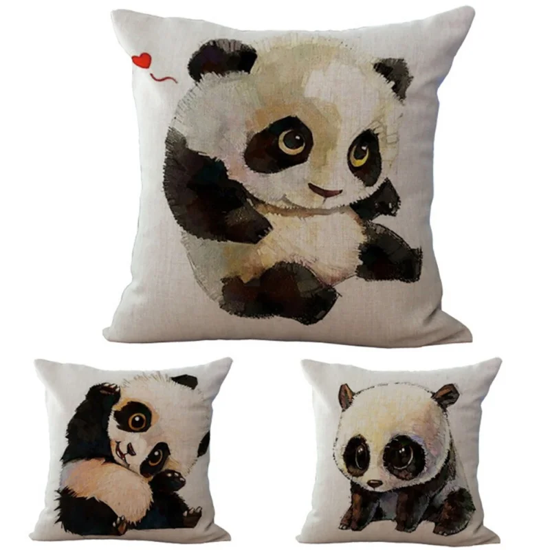 

Cushion Panda Printed Cushion Cotton Linen Fashon Romantic Sofa Car Bedroom Chair Panda For Home Decoration