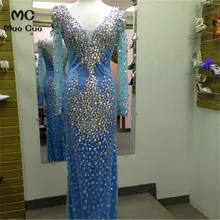 Модное выпускное платье с длинным рукавом es длинное с v-образным вырезом кружево с бусинами-кристаллами выпускное платье вечернее платье для выпускного вечера для женщин