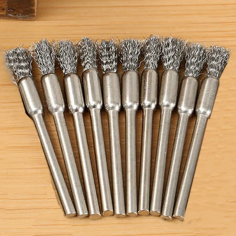10pcs Electric Drill Copper Wire Brush Pen Shape Brush Metal Rust
