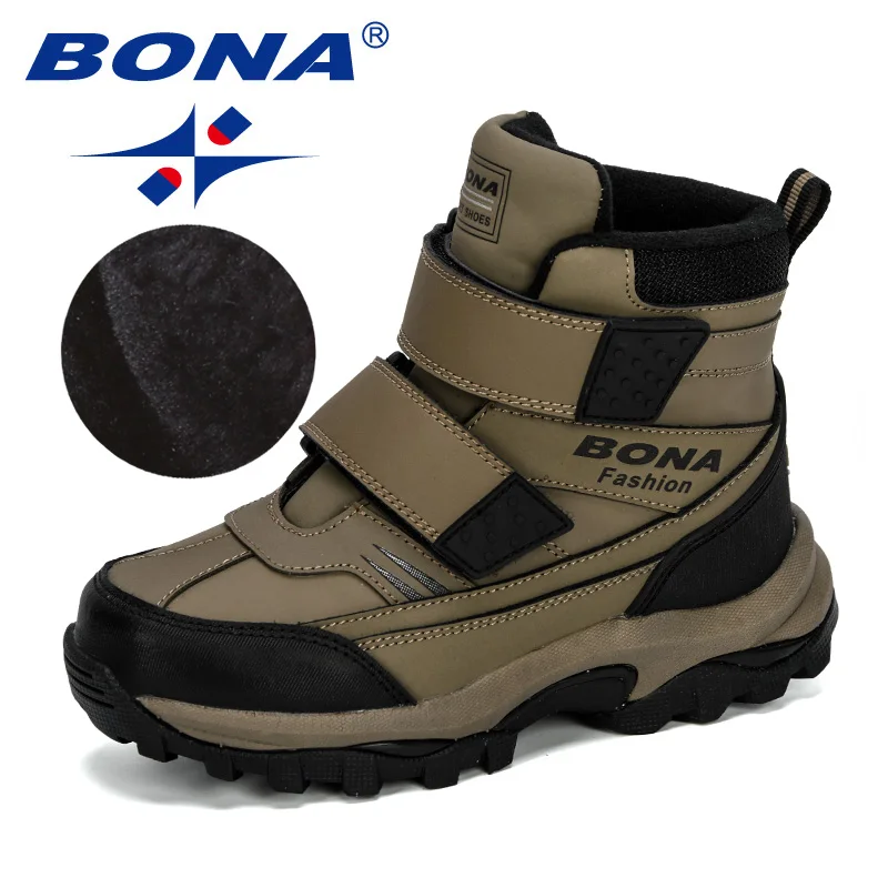 BONA/Новинка года; популярные ботильоны для мальчиков; Детские мотоциклетные ботинки на липучке; нескользящие уличные ботинки для походов; зимняя обувь для мальчиков - Цвет: Medium grey black