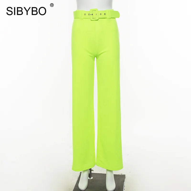 SIBYBO/повседневные женские брюки с высокой талией и широкими штанинами; Модные свободные осенние женские брюки с поясом; однотонные прямые осенние женские брюки