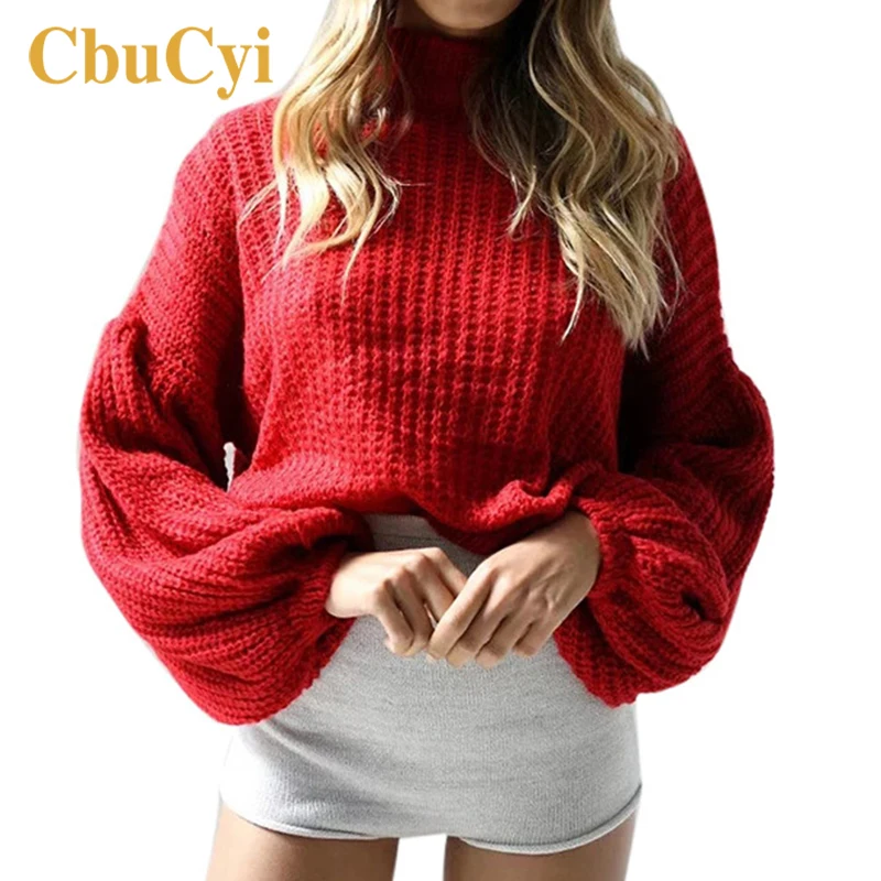 

Women Pullovers and Sweaters Winter Free Size Lantern Sleeve Turtleneck Sweater Women Knitting Pullovers Sweaters Knitted Jumper