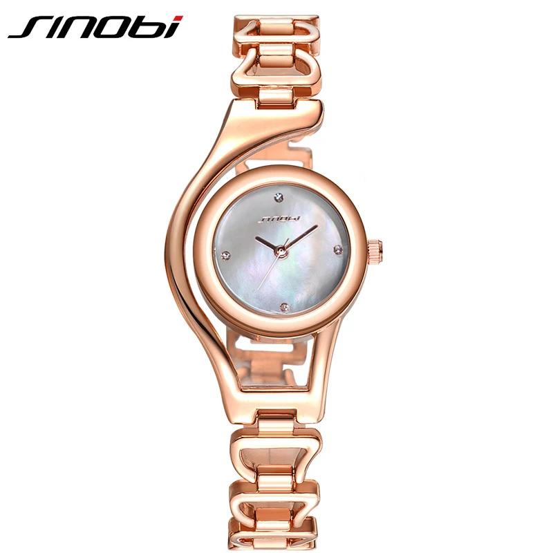 

SINOBI Watches Women Creative Shell Dial Quartz Watch Luxury Rose Gold Bracelet Watches Ladies Wristwatch Relogio Feminino #9602