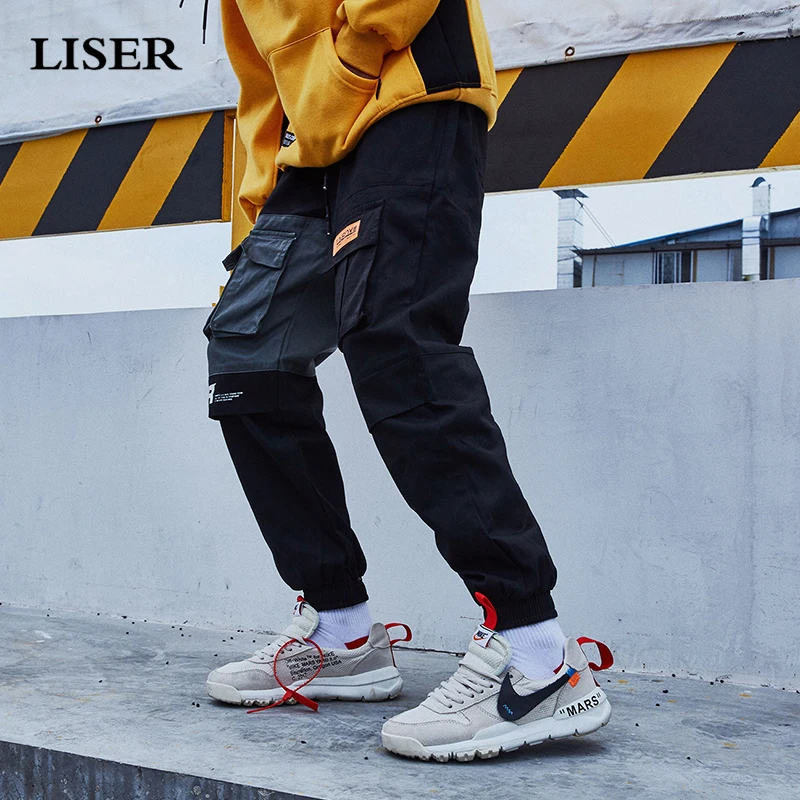 

LISER Casual Pants Men 2019 Joggers Pants Streetwear Sweatpants Pantalones Hombre Pockets Loose Hip Hop Cargo Pants Men