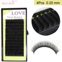 4 лотка/Лот цена 0,20 мм Толщина Корея черный материал для наращивания ресниц Накладные ресницы смешанный лоток