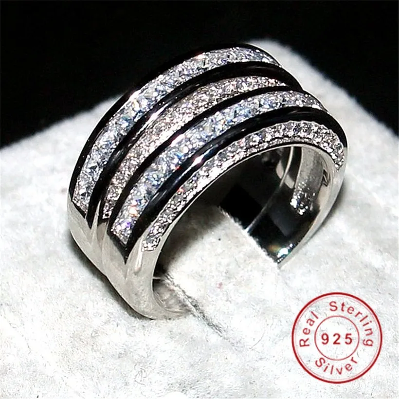 Choucong изделия класса люкс 7*7 мм Принцесса cut 20ct 5a Циркон 3-в-1 925 серебро и 14KT золотое покрытие обручальные кольца палец для Для женщин