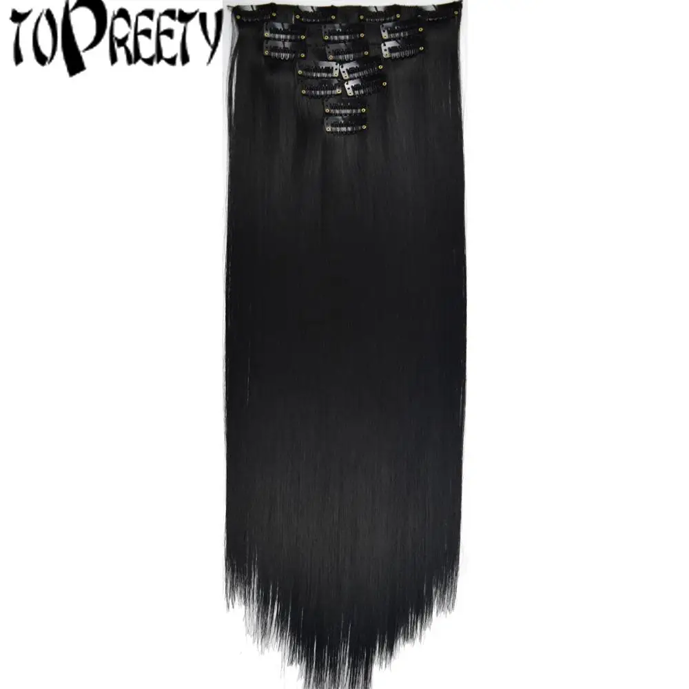 

TOPREETY Heat Resistant Synthetic Hair 130gr 22" 55cm Straight 7pcs/set Clip in Hair Extensions 7006