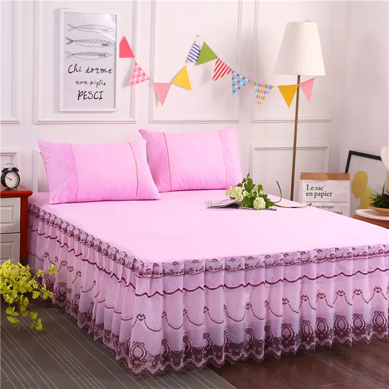 

3pcs Set Falda de cama Wholesales Lace Bed Skirt Single Double1.5m/1.8m Bedspread No Pilling No Fading No Shrinkage