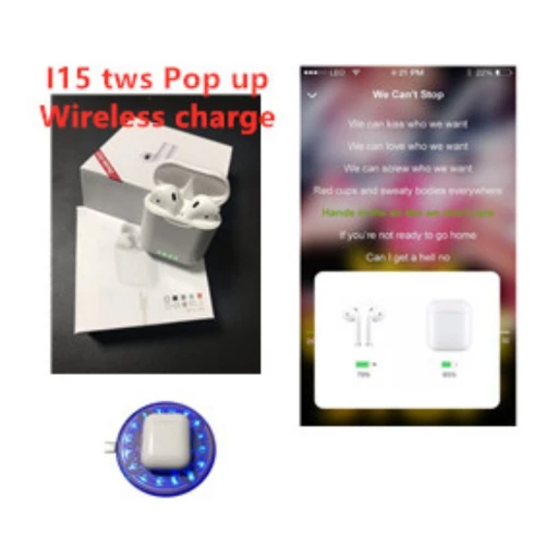 

pop up NO led Touch control i15 TWS 1:1 Air Wireless charge pods Bluetooth 5.0 3D bass earphone pk i10 i11 i12 i13 tws