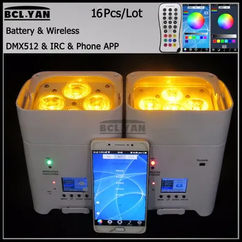 

16XLOT Hot sale !! 4/6*18W 6IN1 RGBAW UV Wireless DMX Aluminum Cast LED Wash LED Par Light With IRC WIFI