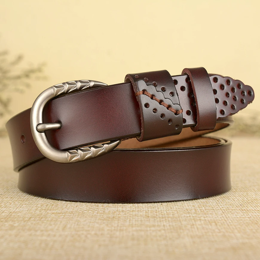 

Hot High Quality Women Belt Genuine Leather Causal Hollow-out Strap Jeans Belts for Women All-match Cowskin Female Waist Belt