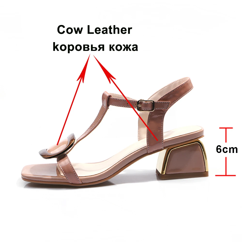 Meotina الصيف أحذية النساء الصنادل الطبيعي جلد طبيعي كتلة عالية الكعب أحذية جلد البقر مشبك T-حزام الصنادل الإناث 3-9