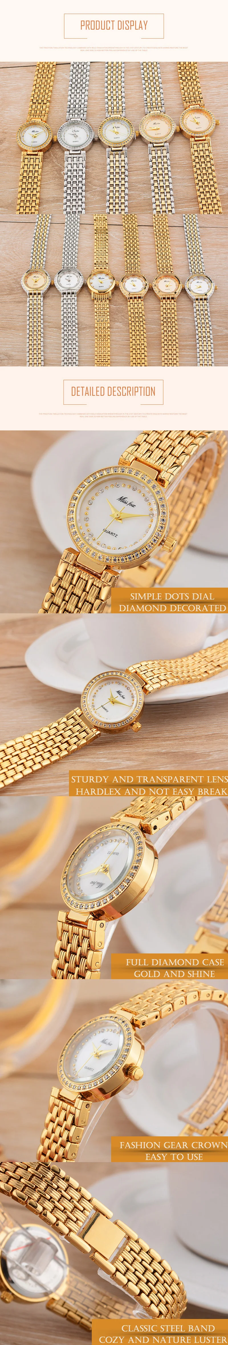 Beautiful Gold Watch Miss Fox Fashion Alloy Belt Stainless Steel Women Watches Small White Pink Gems Bracelet Clasp Stell Clocks (1)