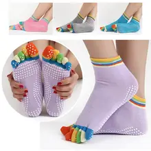 Pure Cotton Colorful Toes Non-Slip Exercise Fitness Yoga Anti Slip Five-Toe Socks for Pilates Gym Fitness