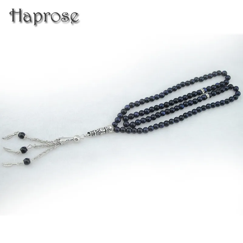 

Haprose Natural 99 beads Blue Gold Stone round Shape 6mm 8mm tesbih rosary Prayer beads Tasbih Allah Islamic muslim tesbih