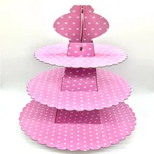 Розовый мультфильм бумажный торт стенд трехслойный складной десерт из кекса Конфеты коробка для печенья стойки Дети День рождения принадлежности