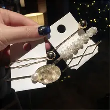 1 Модный комплект в корейском подражание заколки для волос с жемчугом для Для женщин из метала золотого цвета Цвет цветочным геометрическим узором неровный жемчуг зажим, аксессуар для волос