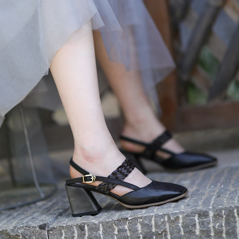 

Artdiya genuine leather women shoes retro handmade sandal shoes band high heel thick with women's shoes leather sandals women