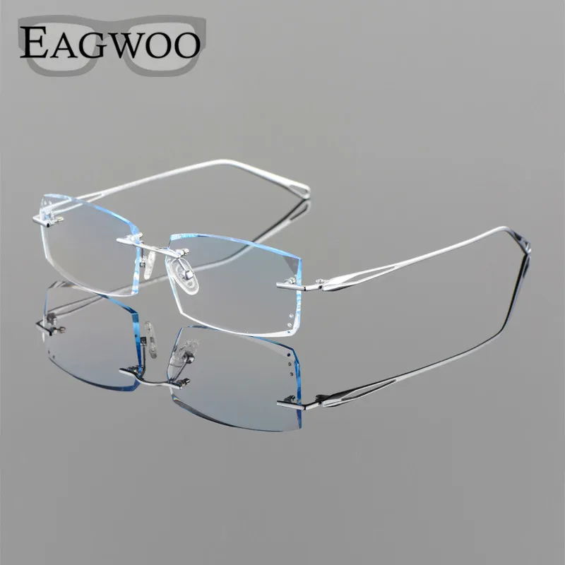 EAGWOO Titanium Eyeglasses Men Rimless Prescription Myopia Photochromic