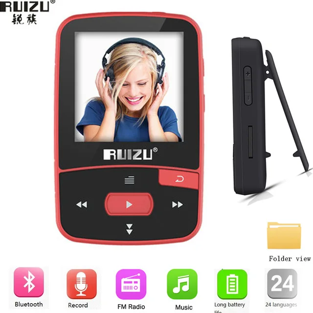 Новое поступление, Спортивный MP3 плеер RUIZU X50 с Bluetooth, 8 ГБ, мини-клип с поддержкой экрана, FM, запись, электронная книга, часы, шагомер