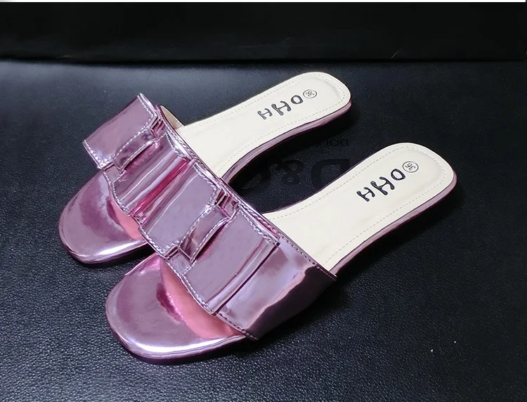 Новое прибытие плоские тапочки для дам женщин открытым носком бабочкой вьетнамки летом пляж фиолетовый и белый размер обуви 44 45